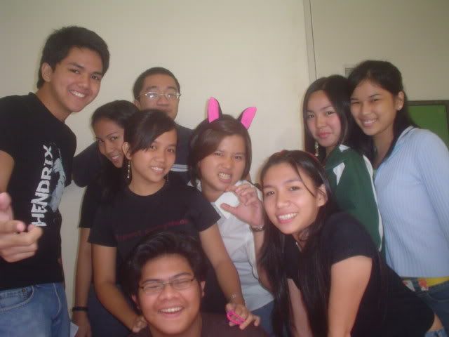 Count each and everyone of us in here, and you'll have an idea how overwhelming school can be. Clockwise from top left: Jason, Clarence, me, Malia (in the pink-cat-ear headband), Steph, Ale, Jill (with the other headband), Sudoy and Ariane. Image hosted by Photobucket