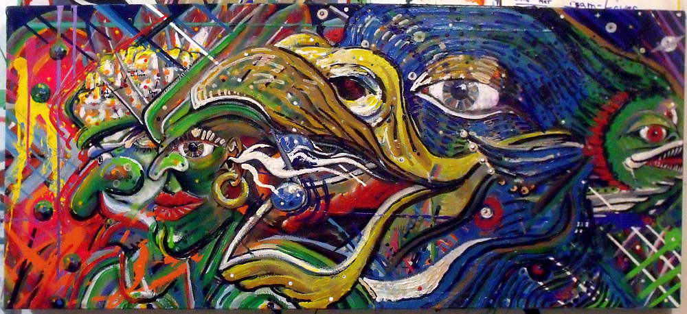Interdimensional Mallard and the Mystical Piranha-Crappie-Halibut Hybrid. Acrylic on canvas; Broken Vulture Art, BingoRage Studio.