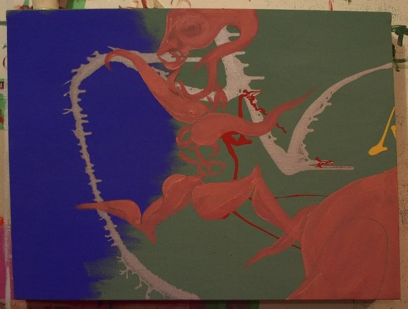 CutFoot Dances With A Beast. Broken Vulture Art. BingoRage Studios. Acrylic, pencil on canvas.