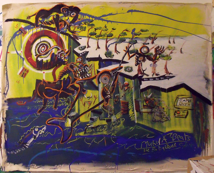 Yellow Cliffs. Acrylic on canvas; Broken Vulture Art, BingoRage Studio.