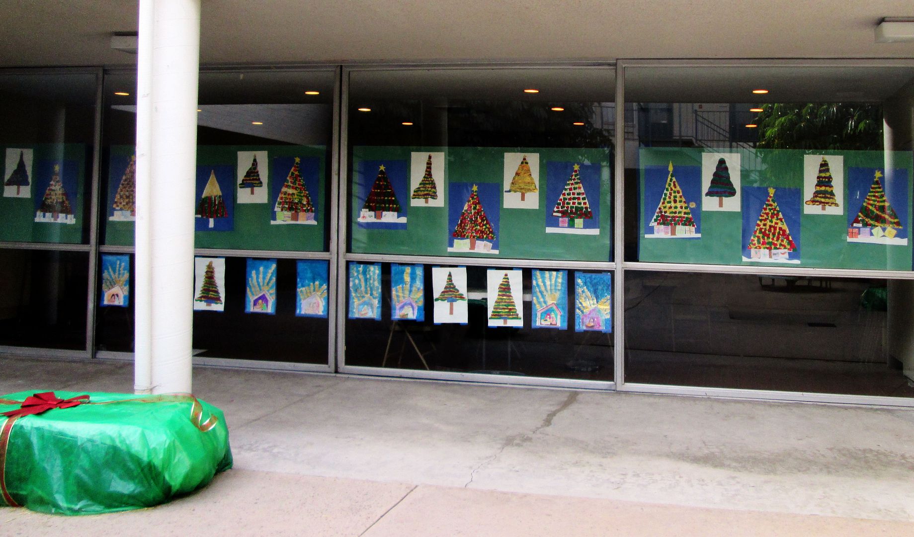 christmas trees in school windows