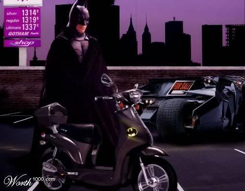 Batman switches bikes due to soaring energy prices.