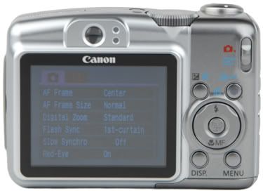 Rear view of the Canon PowerShot A720 IS with the control buttons at the right side of the camera. (Credit: Yongbo Yiangs Weblog)