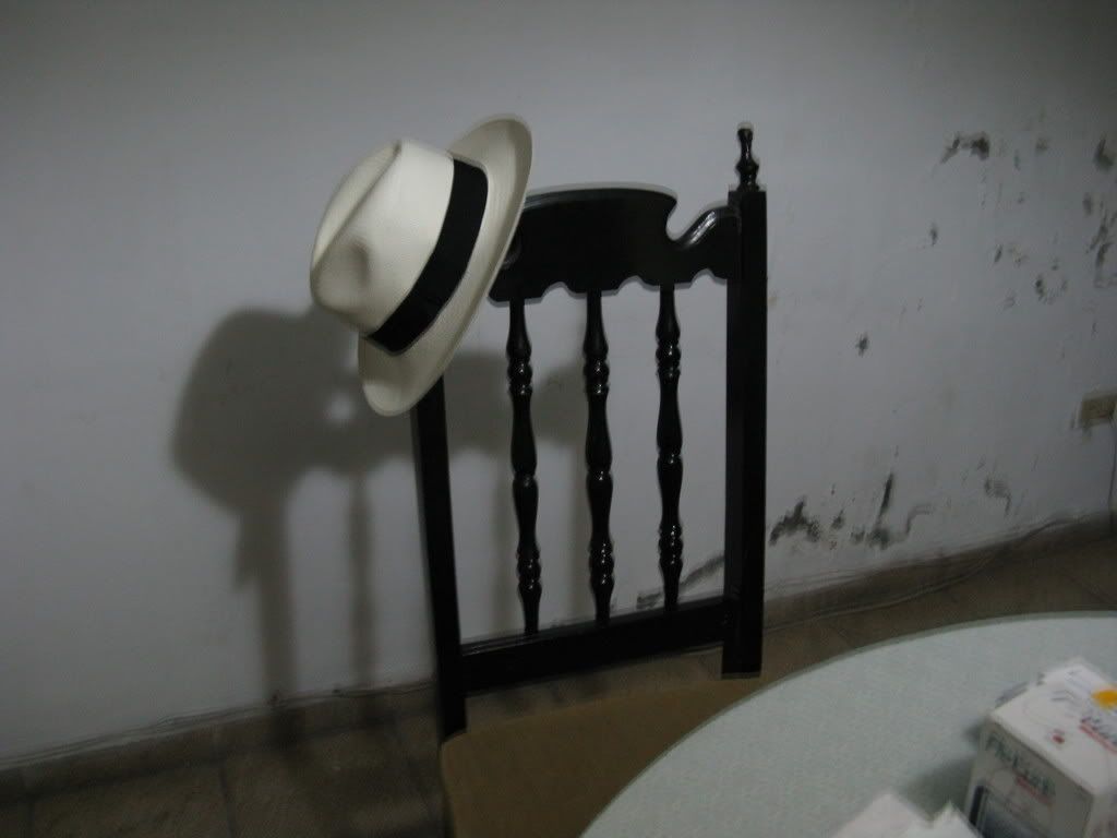 A genuine Panama hat resting at our diners table early morning.