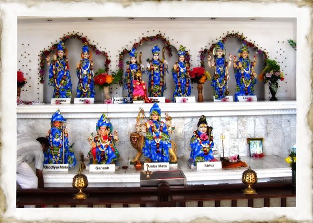View of the different Hindu Gods inside the temple. Hinduism is not a monotheistic religion, they believe in many Gods.
