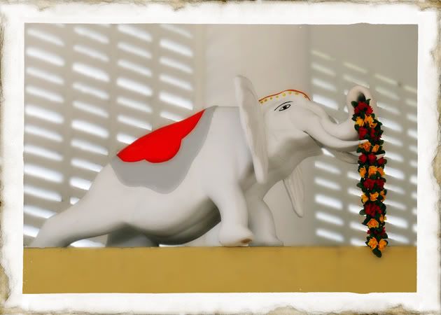 View of an elephant on ceiling of the temple. Elephants play an important important part in the Hindu religion.