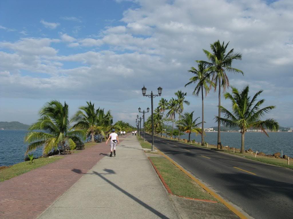 View of a young lady rollerblading at the Causeway. She swayed right and left like a real pro.