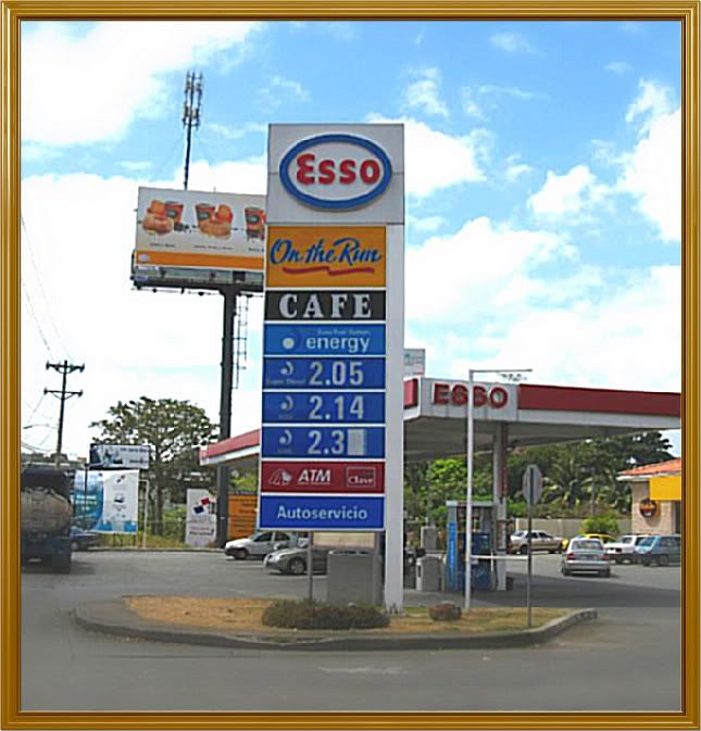 Gasoline and Light Diesel prices posted at an Esso self service station at El Bosque, Tumba Muerto.
