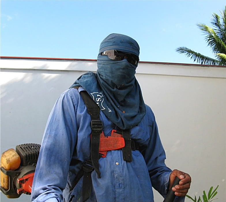 A close up picture of Alicides. With his covered face and dark black glasses, even Osama Bin Laden would be afraid of him.