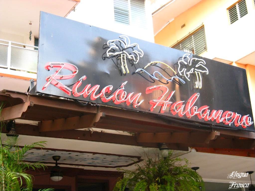 A close-up view view of El Rincon Habaneros neon sign at Via Argentina in Panama City, Panama. (Credit: Omar Upegui R.)