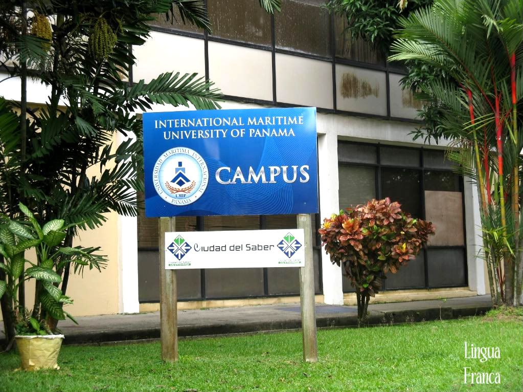 Photograph of the sign outside the International Maritime University of Panama at La Boca. (Credit: Omar Upegui R.)