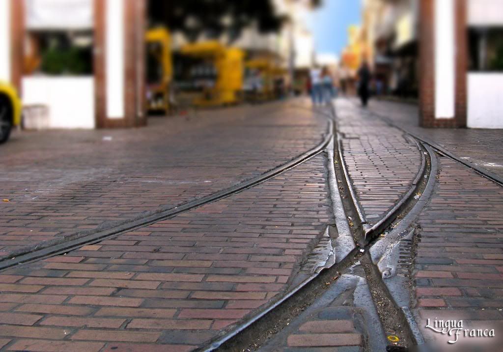 Photograph of the tram rails stretching from Santa Ana Plaza to the ...