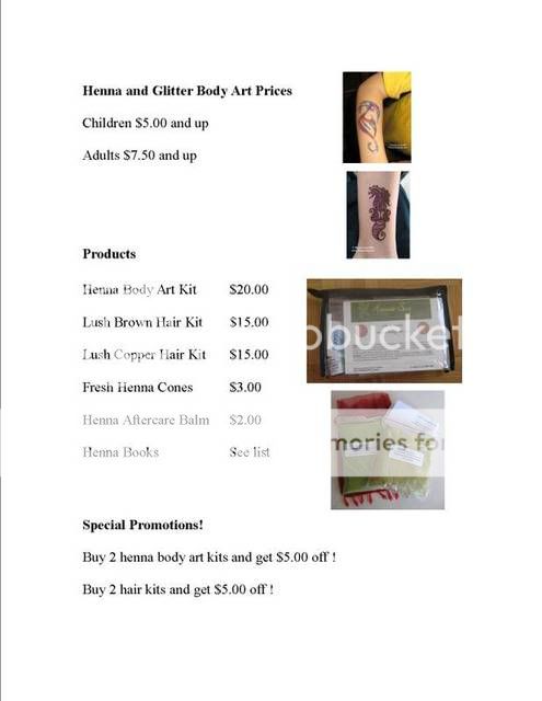 Henna Sooq price list for services and products