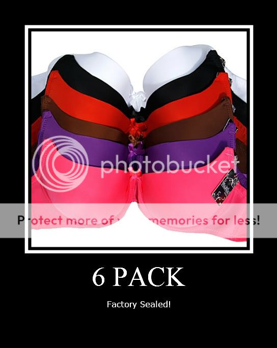 New Factory Sealed 6 Lot SeXy Full Figure Solid Bras With Accented Bow 