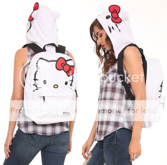Hello Kitty Face White Hooded Backpack Bag New Hood