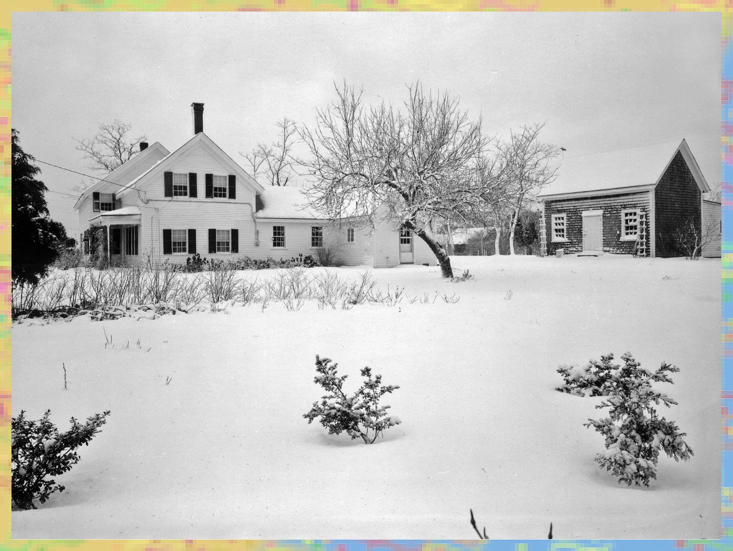 snowy harwich house and barn